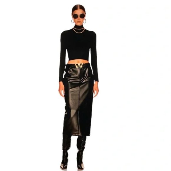 Alexander Wang Peg Skirt Faux Leather Black Midi Skirt, size 4 - Picture 1 of 4